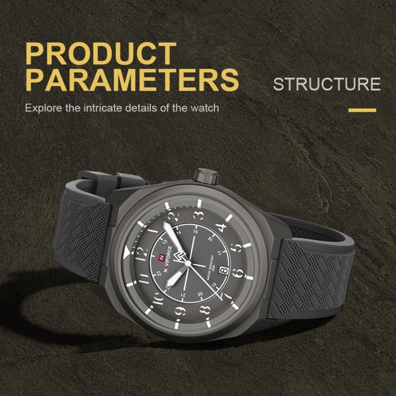 Smartwatch Casual Watches For Men - NAVIFORCE นาฬิกาควอทซ์สำหรับผู้ชาย 3ATM กันน้ำ สายซิลิโคน หน้าปัดเรืองแสง
