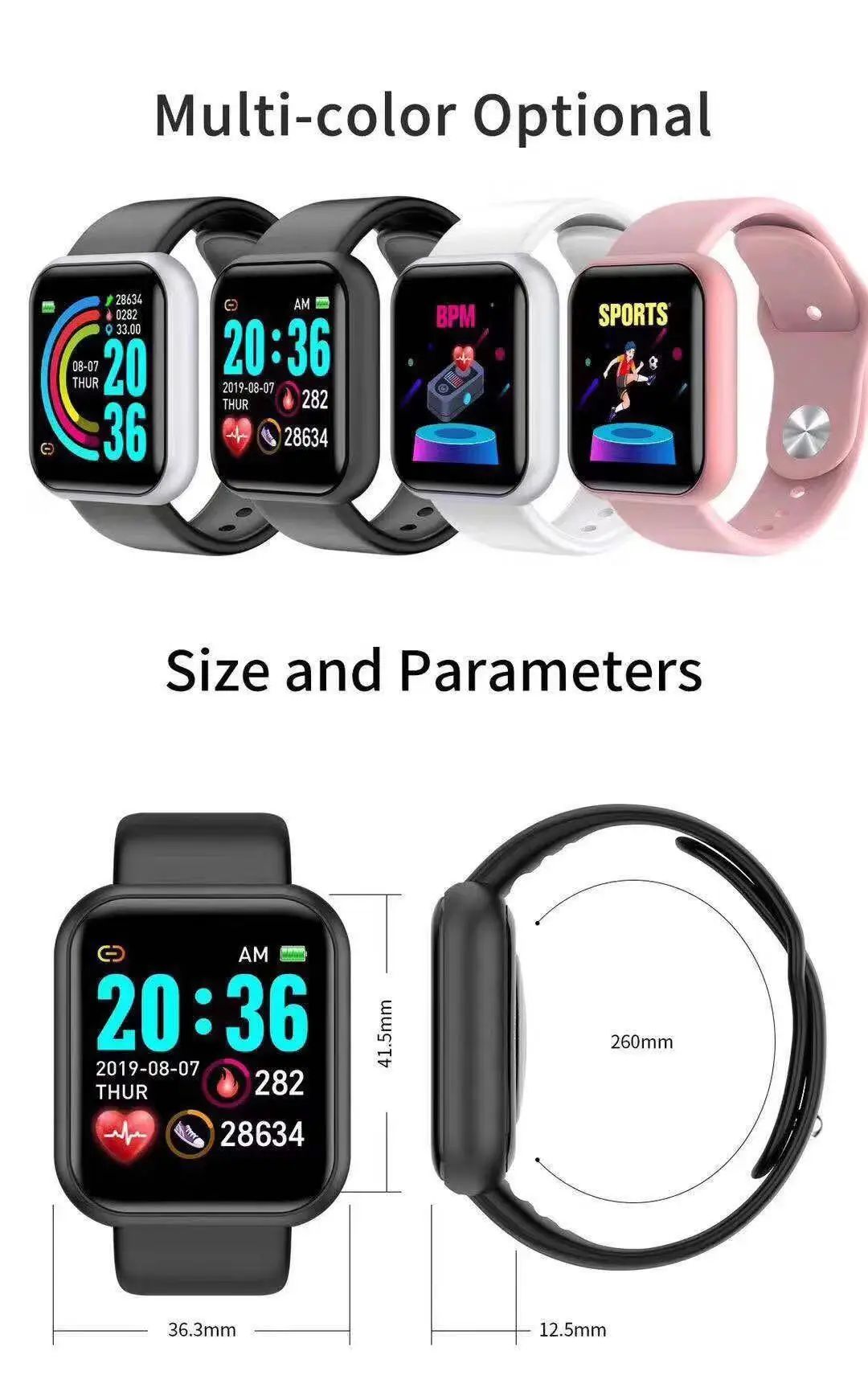 Smartwatch Casual Watches For Men - นาฬิกาอัจฉริยะ D20 Pro รุ่น Y68 สำหรับผู้ชาย,