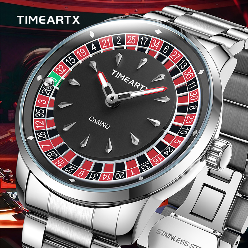 Smartwatch Casual Watches For Men - นาฬิกาควอตซ์หรูหราใหม่เอี่ยมยี่ห้อ TIMEARTX สำหรับผู้ชาย ดีไซน์เกมรูเล็ตโป๊กเกอร์แบบยุโรป