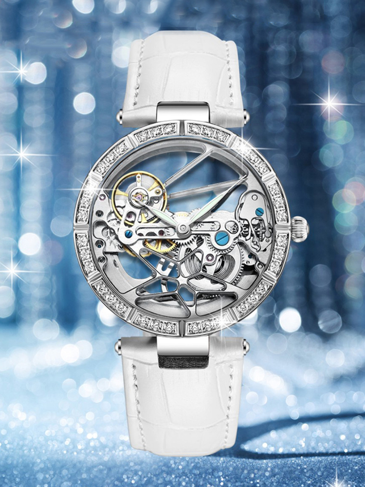Luxury Skeleton Silver Dial นา - Skeleton Mechanical Watch บทวิจารณ์และราคา